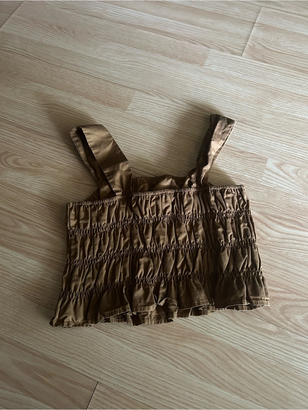 endless rose Brown Ruched Ruffle Cropped Top Small - Picture 6 of 6